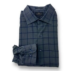 Rodd & Gunn Large Gray Blue Embroidered Check Sports Fit Long Sleeve Button Up